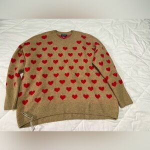 Vince Camuto Tan Sweater with Red Heart Pattern